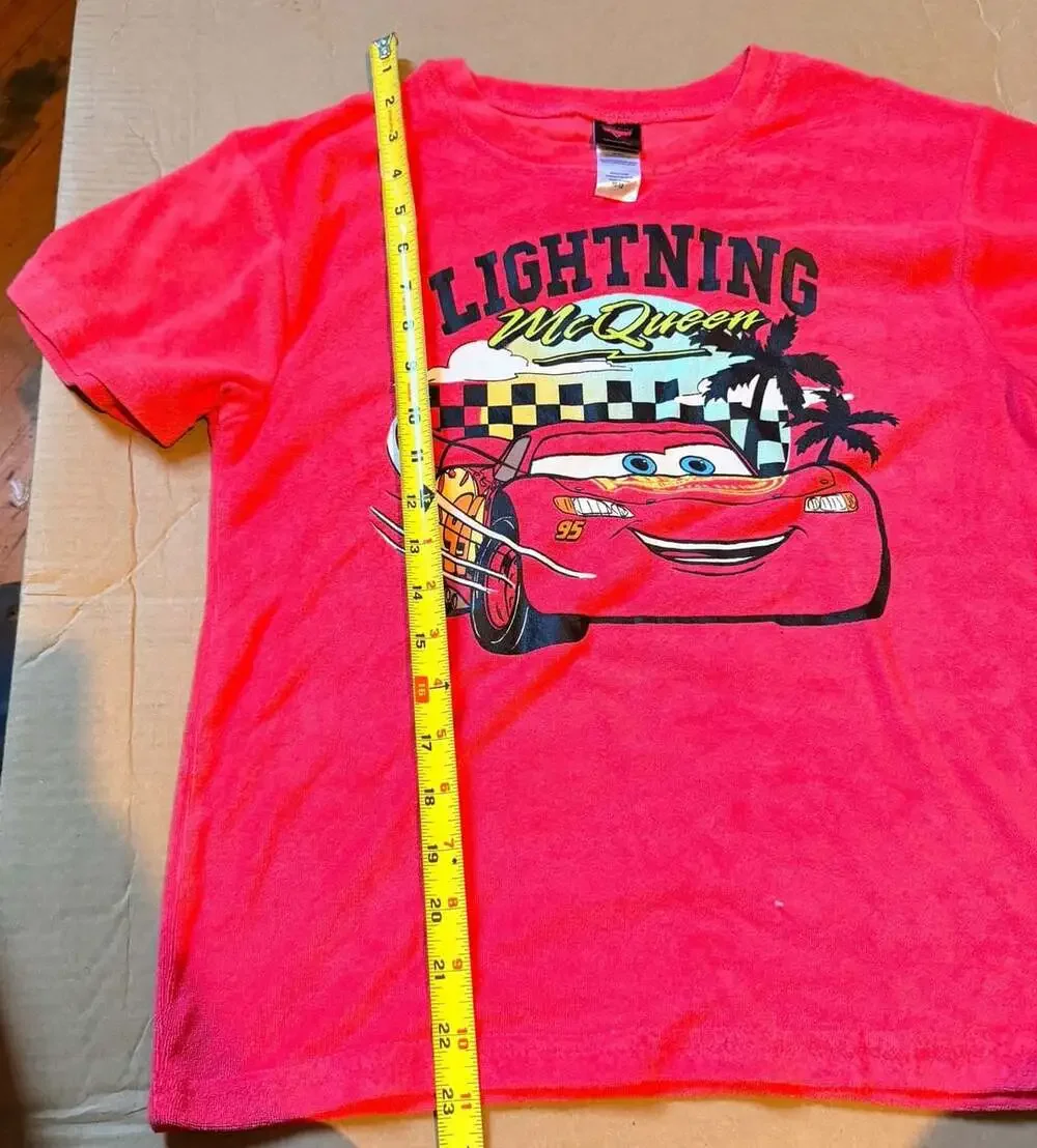 Disney Pixar Cars Lightning McQueen Size 10-12 Pink Red Graphic Tee Shorts Set